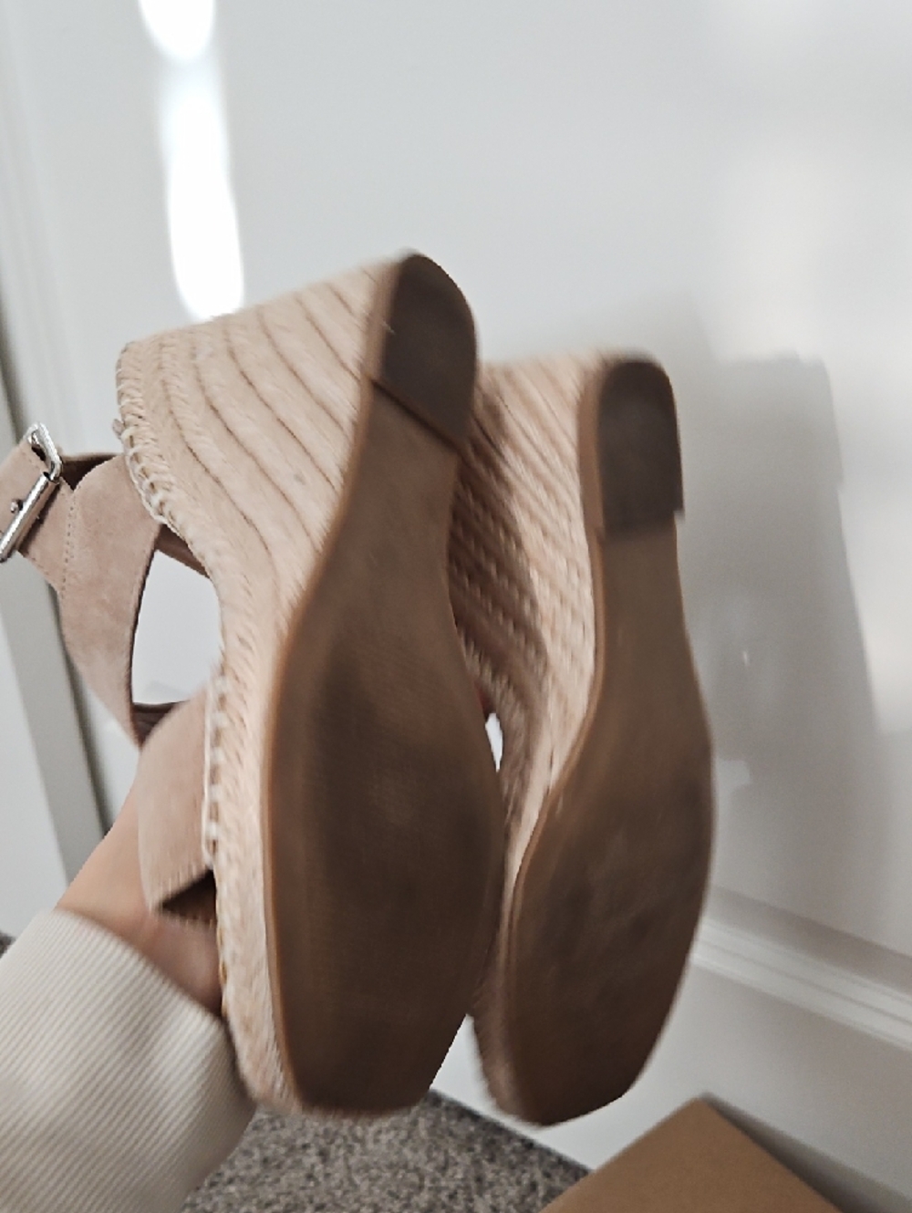 Steve Madden Taupe Suede Espadrille Wedge Sandals - Picture 3 of 3